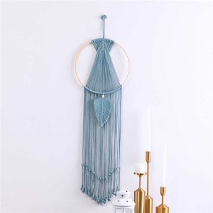 6 Colors Leaf Macrame Wall Hanging Tapestry Cotton Woven Leaves Boho Tassel Tapestries Door Porch Room Decorations Dorm Gifts 210609