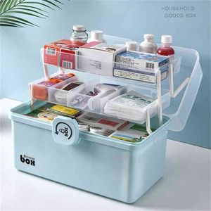 3/2 Layer Portable First Aid Kit Storage Box Plast Multi-Functional Family Nöd med handtag 210922