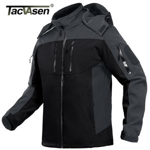 Tacvasen Multi Zipper Pocket Vattentäta Taktiska Jackor Mäns Fleeceflining Utomhus Jacka Ställ upp Coat W / Hoodie Windbreaker 211217