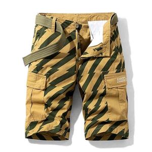 Summer Overalls Shorts Men Cool Camouflage Cotton Casual Striped 5-Point Pants 210806