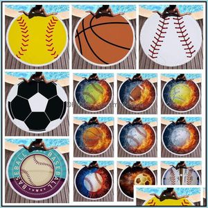 Têxteis Home Garden27 Estilos Baseball Softabll Basquetebol Football Toalha de esportes com toalhas redondas de borla unisex verão feiras A11399-