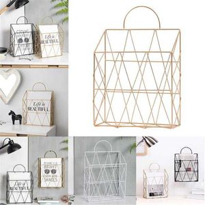 spaper Storage Rack Wall Mounted Magazine File Holder Metal Wire Geometric Organizer Basket Home Living Room Decoration 210705