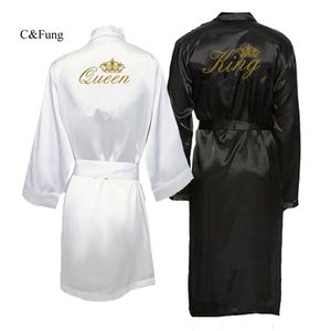CFUNG varış kral ve kraliçe banyo bornozlar çift kimono pijama Bay Bayan Bayan Balayı Düğün Hediyesi Gelin Damat için 210901
