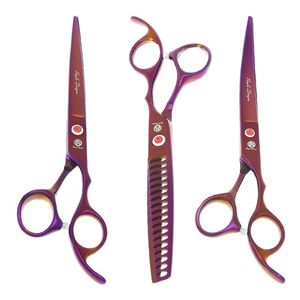 Hair Scissors 7.0" Purple Dragon Pets Grooming Dog Trimming Clippers Animals Straight&Thinning&Curved Shears Forceps Comb B0021B