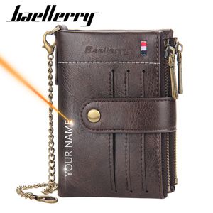 Men Customized Chain High Quality Short Card Holder Purse Coin Wallets