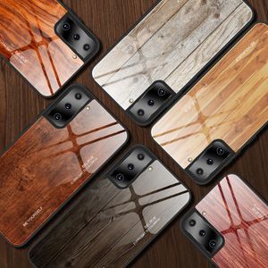 Anti-Scratch Wood Design Tempered Glass Fodral för Samsung Galaxy S21 Ultra Not 20 S20 Fe 5G S10 PLUS Not10 A71 A51 A31