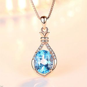 Crystal Womens Necklaces Pendant natural Blue women's Silver collarbone chain fashion vase gold plated