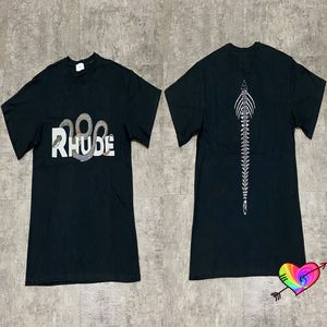 Rhude t-shirt homens mulheres 1: 1 alta qualidade cobra backbone cópia rhude tee vintage tops ligeiramente tamanho curto de manga curta