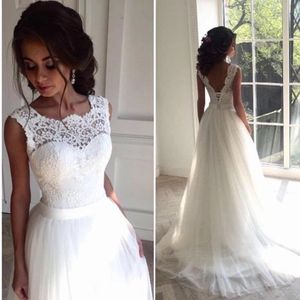 Bohemian Long A-Line Wedding Dress For Bride 2022 Sexy Open Back Summer Beach Bridal Gowns Robe De Mariee Simple Top Lace Dresses Vestido De Novia Tulle Skirt