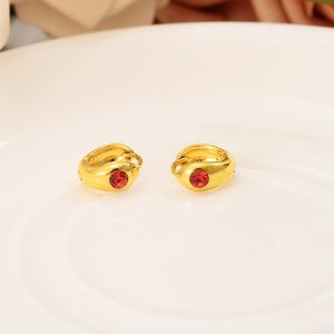 Real 18k Yellow Gold Fine Solid GF Ear Cuff BIG Earring LARGE Endless Tubular Hoop Earrings Continuous TWIST Hoops Fire Red CZ HUGE