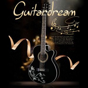Wholesale YH-40 N Retro Folk 40 Inch Black Decal Light Electric Box Wooden Guitar for Beginner Black White Wood Body 3Colors