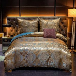 Kuup Satin Jacquard Sanding Luxurious Polyester Soft Duvet Cover Family size US King Queen Size Bedding Set,Bed Sets For Adult 211007