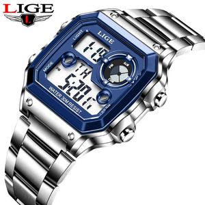 LIGE Fashion Electronic Watch Men Sport Waterproof Date Alarm Wristwatch Mens Watches Top Brand Luxury Chronograph+Box 210517