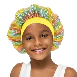 Berets Baby Bonnet Printed Laser Round Hat Dzieci Elastyczne korek prysznicowy satynowy jedwabisty śpiący dzieciak Nocne opakowania głowa