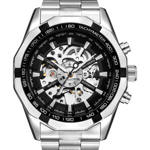 ORKINA Silver Stainless Steel Classic Designer Mens Skeleton Watches Top Brand Luxury Transparent Mechanical Male Wrist Watch 210707