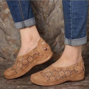 Sandals Retro Woman Slip On Loafers Women 2021 Summer Moccasins Female Hollow Out Ladies Platform Wedges Shoes Plus Size