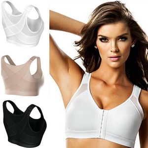 Bras Kobiety Sport Zip Front Wireless Push Up Slim Black Fitness Topy Bielizna Casual Posture Corrector Bra Plus Size