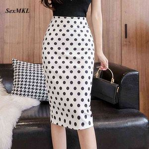 Mode Polka Dot Gedruckt Röcke Frauen 2021 Weißen Langen Bleistift Rock Koreanische Kleidung Sexy Hohe Taille Büro Bodycon Schwarz Rock g220309