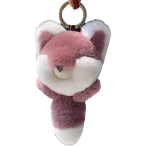 Stor riktig rex kanin päls keychain monster pompom docka nyckelring väska bil charm hängande räv med metall klo