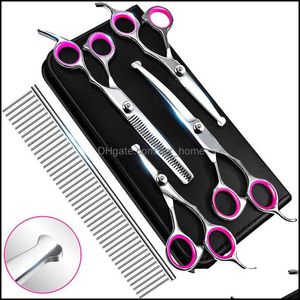 Dog Grooming Suprimentos Pet Home Jardim Ferramentas de Beleza Kit de Tesoura de Aço Inoxidável Com Segurança Ponta Redonda Delante Reta Curvo Shears Pente