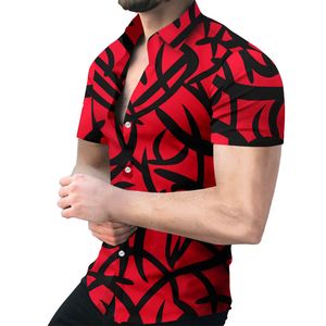ユニークなスタイリッシュなメンズビーチカミザシャツストライプ印刷ブラウスハワイ半袖夏のボタンシャツブロードクロスファクトリーサプライルジョハワイアンシャツ