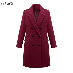 Outono Casaco de Inverno Mulheres Reta Long Casaco Lã Mistura Jaqueta Elegante Borgonha Preto Jaqueta Escritório Lady Coat MK-3432 211104