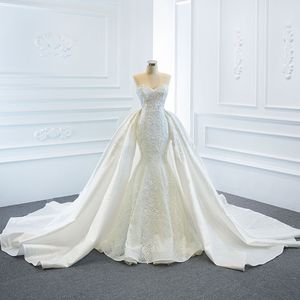 Real picture Wedding Dresses Strapless Sleeve-less Applique Race Wedding Dress Detachable Train Custom Made Vestidos De Novia