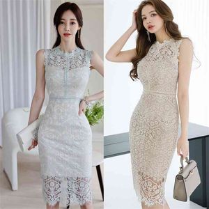 lace tight dress korean ladies Summer Sleeveless cabaret party Office Bodycon Dresses for women 210602