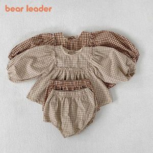 Orso Leader Autunno Neonato Abbigliamento casual Moda Plaid Toddler Ragazze Ragazzi Abbigliamento Set Abiti stile coreano Per 0-2 anni 210708