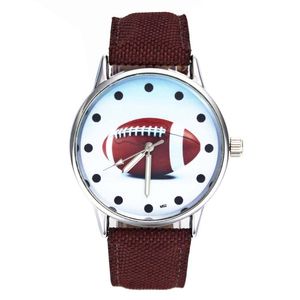 Armbandsur American Football Rugby Ball Pattern Dial Ladies Watches Casual Sport Canvas Band Quartz Wrist Watch for Women Men
