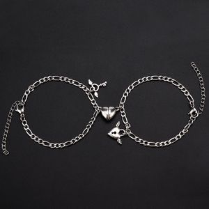 Link, Chain Men And Women Matching Bracelet 2 Metal Magnet Heart-shaped Angel Couple Wrist Jewelry Gift Gay Boy/Girlfriend