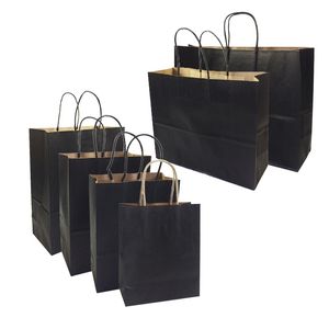 10 Pcs/lot Gift Bags With Handles Multi-function High-end Black kraft Paper Bags 6 Size for Shops Party Gifts Clothes&shoes 210323