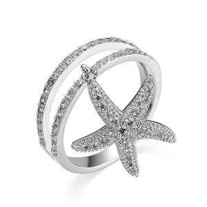 Eheringe Damen Ring Vintage passendes Versprechen für Paare Luxus Kupfer Schmuck Seestern Silber großer zierlicher Edelstein