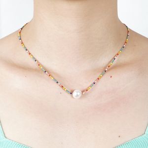 Luxury Design Colorful Glass Beaded Pearl Charm Necklace Bohemian Style Women Jewelry