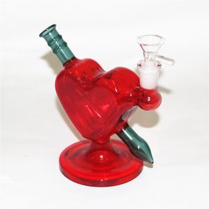 Red heart shape Glass Bong Hookahs 6 Inch Recycler Water Pipes 14mm Female Joint Oil Dab Rigs With Quartz Banger Or Bowl