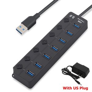 Profissional 4/7 Port USB 3.0 Hub com adaptador de energia de alta velocidade Expandor de divisor USB externo ON/OFF para laptop PC