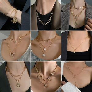 2021 Vintage wielowarstwowe Butterfly Gwiazda Pearl Wisiorek Dla Kobiet Moda Złote Koraliki Choker Naszyjnik Biżuteria Prezent