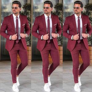 Custom Burgundy Men Suit Elegant Blazers For Party Prom Groom Wedding Suits Notched Lapel Mens Tuxedos 2 Pieces Jacket + Pants X0909