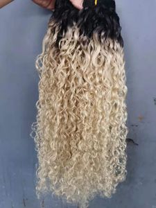 Brasiliansk mänsklig jungfru remy lockigt hår inslagstoppförlängningar ombre färg svart/blond 613# ett bunt