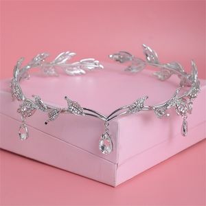 Luxus Kristall Braut Zubehör Hochzeit Strass Waterdrop Blatt Tiara Krone Stirnband Stirnband Bräute Haar Schmuck