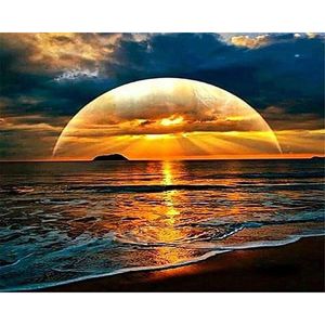 Wholesale seaside wall art for sale - Group buy Paintings Sunset Seaside Sea Wave Scenery DIY Digital Painting By Numbers Modern Wall Art Canvas Unique Gift Home Decor x50cm