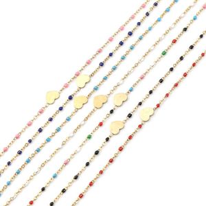 Anklets Stainless Steel Anklet Gold Plated Enamel Heart Multicolor Trendy Chain Exquisite Ankle Bracelet For Women, 23cm(9"), 1Pc