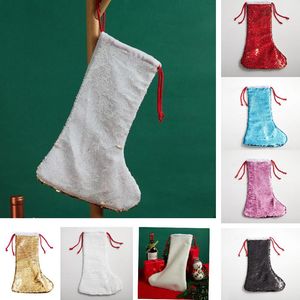 Sublimation Blanks Christmas Stockings Gift Bag Decoration Xmas Tree Pendant Ornament Glittery Socks Sequin Candy Sock Bags Free DHL SHip 10