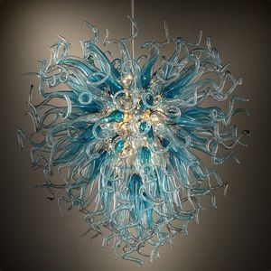 Luksusowe błękitne oświetlenie żyrandolowe LED Home Home Lighting Wiszące światła 100% ręcznie wysadzone szklane żyrandole do dekoracji sztuki w salonie