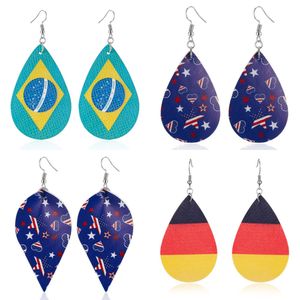 FIMAODZ US-amerikanische Flagge PU-Leder-Ohrringe für Frauen Nationalflagge Waterdrop Blatt Baumeln Ohrring Modeschmuck für Freunde X0709 x0710