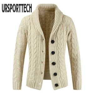 Sweter Cardigan Mężczyźni Grube Slim Fit Sweter Płaszcz Zboże Knitwear Wysokiej Jakości Jesień Koreański Styl Casual Mens Swetry 211221