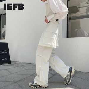 IEFB / Mäns Slitage Nisch Personlighet Tredimensionell Fickfunktion Mode Loose Casual Pants Koreanska Strendy Buttoms 9Y2610 210524