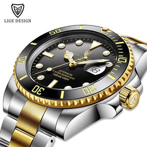 LIGE Men Automatic Mechanical Clock Fashion Business Waterproof Sapphire Glass Watches For Mens 316L Steel Sport Wristwatch 210527