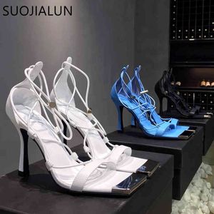 Suojialun 2021 sommar varumärke design kvinnor sandal skor damer smal band fotled band damer sandaler tunna högklackade pumpar skor k78