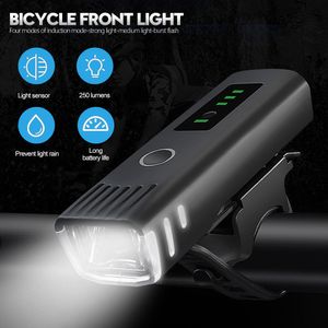 Antiriflesso Smart Bike Light Headlight Manubrio per bicicletta Lampada frontale MTB Rode Cycling Torcia ricaricabile USB Sicurezza